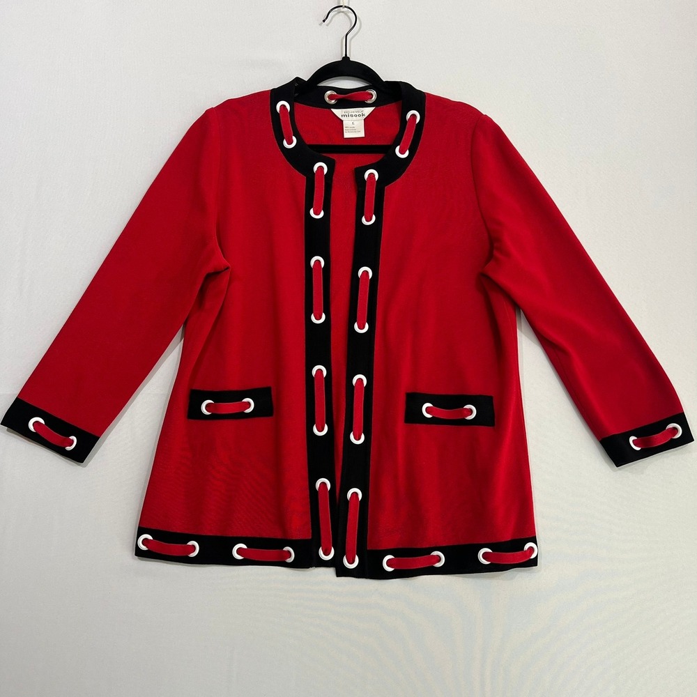 Vintage Y2K Exclusively Misook Knit‎ Jacket Grommet Lace Up Women's Large Career
